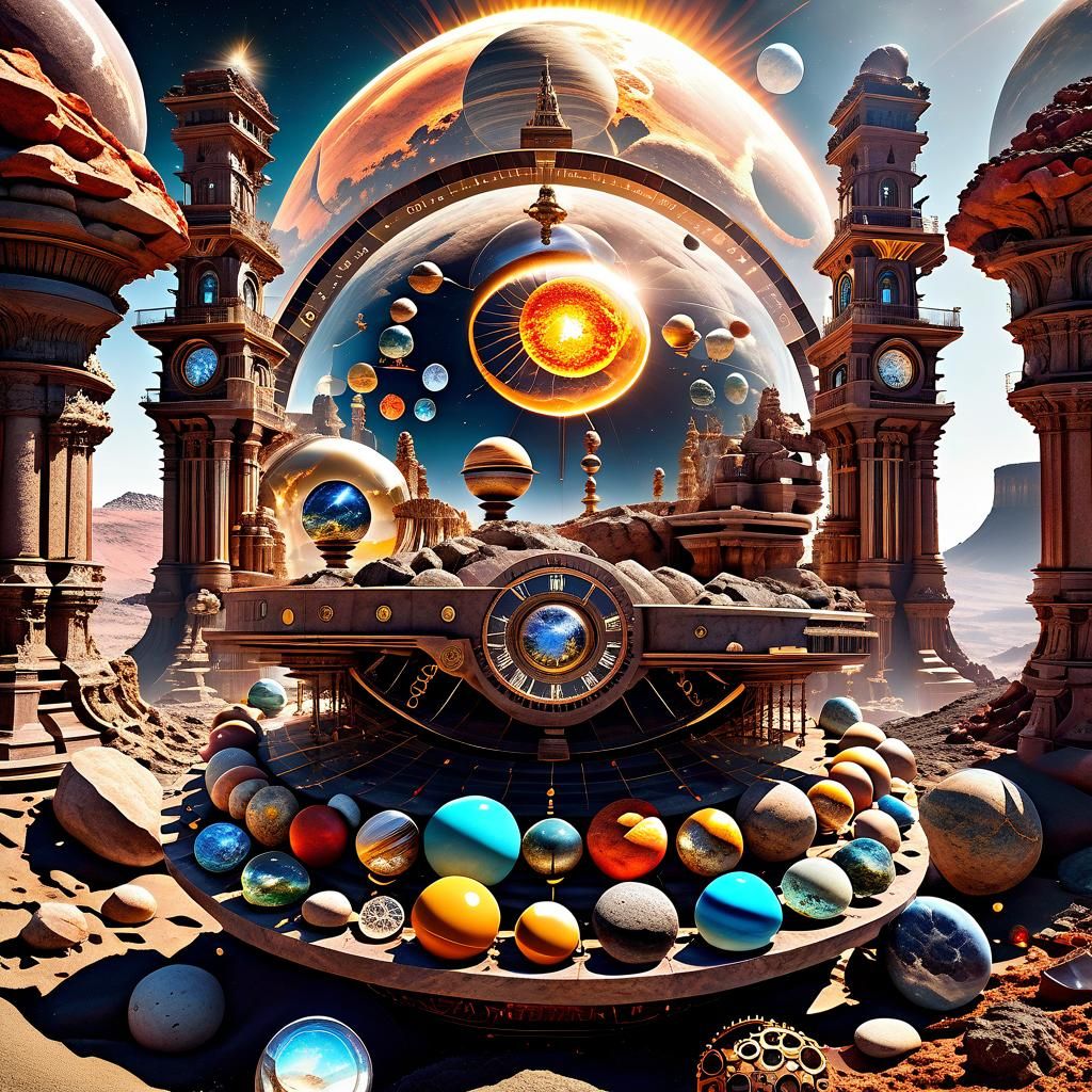 Colossal Stone Pillars and Steampunk Orrery