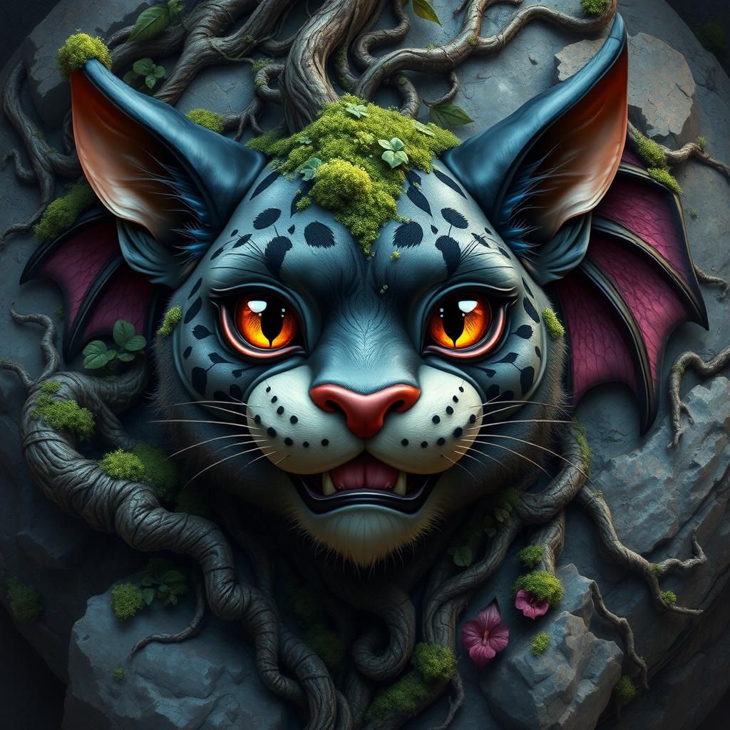 Panther-Vampire Bat Hybrid Blends with Earth