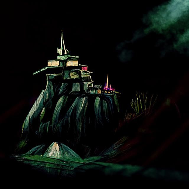 Dark Harbor Fortress in Vibrant Cartoon Style