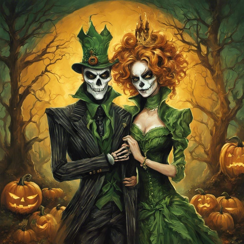 Sinister Pumpkin King and Queen in Lover's Embrace