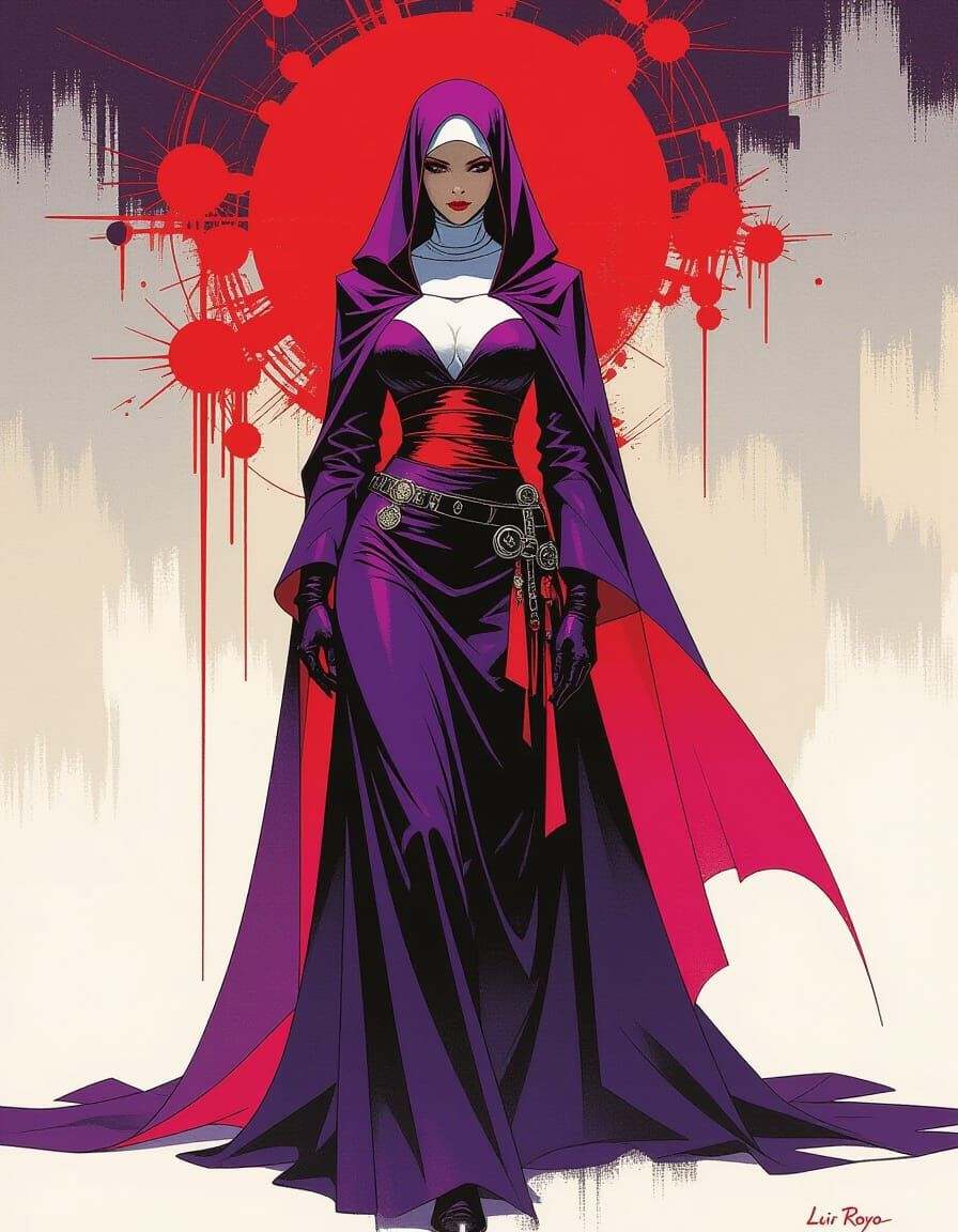 Abstract Nun in Purple, Pink, and Red