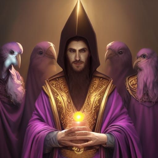 Dark Cleric Kenku Vampire in Moon Temple Fantasy Art