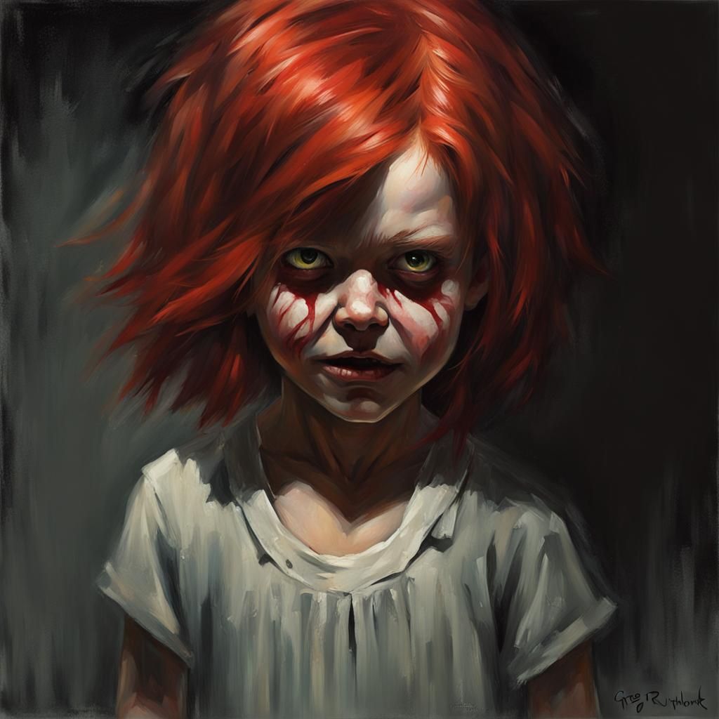 Sinister Red Hair Child Portrait in Dark Fantasy Style