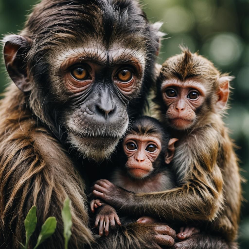 Gentle Monkey Portrait in Street Photography Style