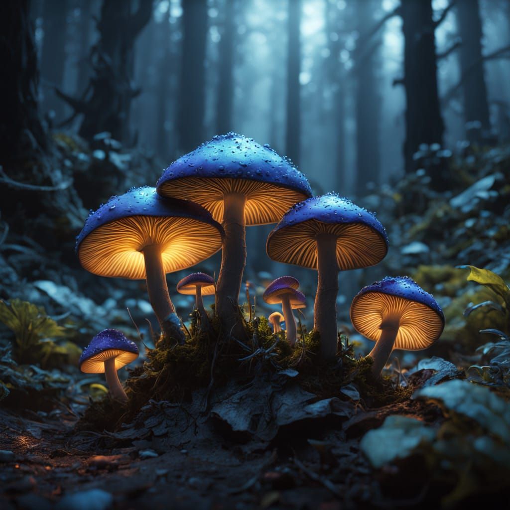 Dreamlike Purple Mushroom Cluster in Vibrant Hues