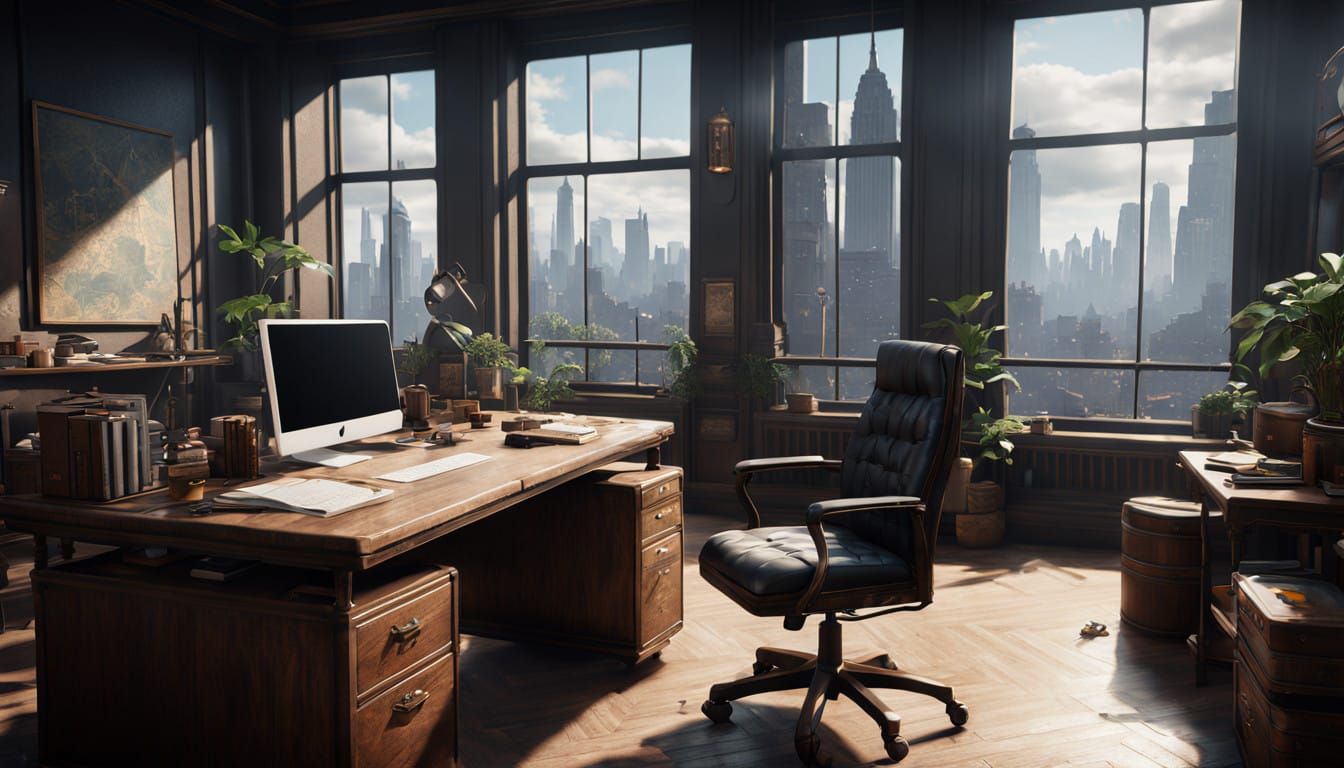 Epic New York Cityscape through a Modern Skyscraper Window