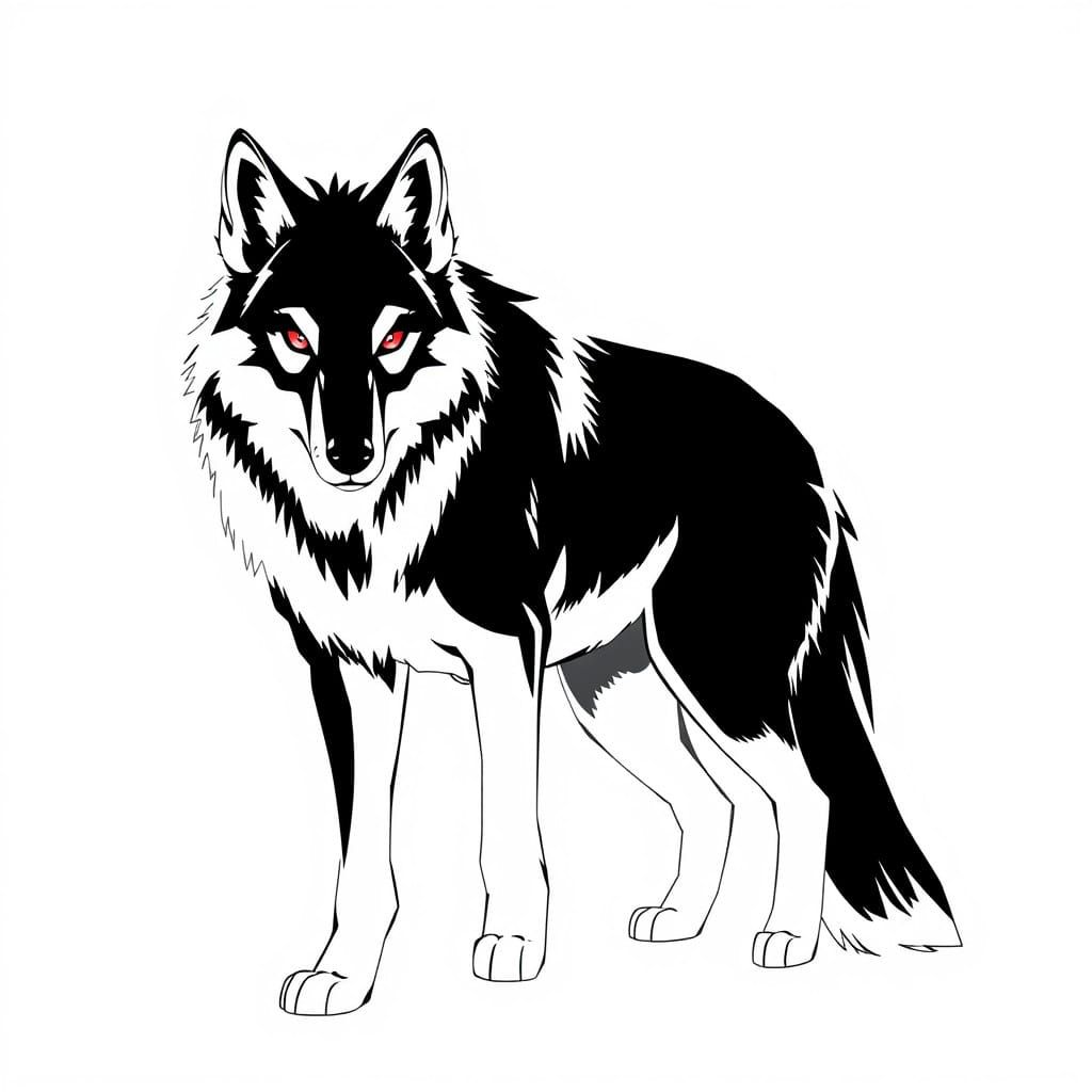 Majestic Balkan Wolf Portrayed in Simple Black and White Ill...