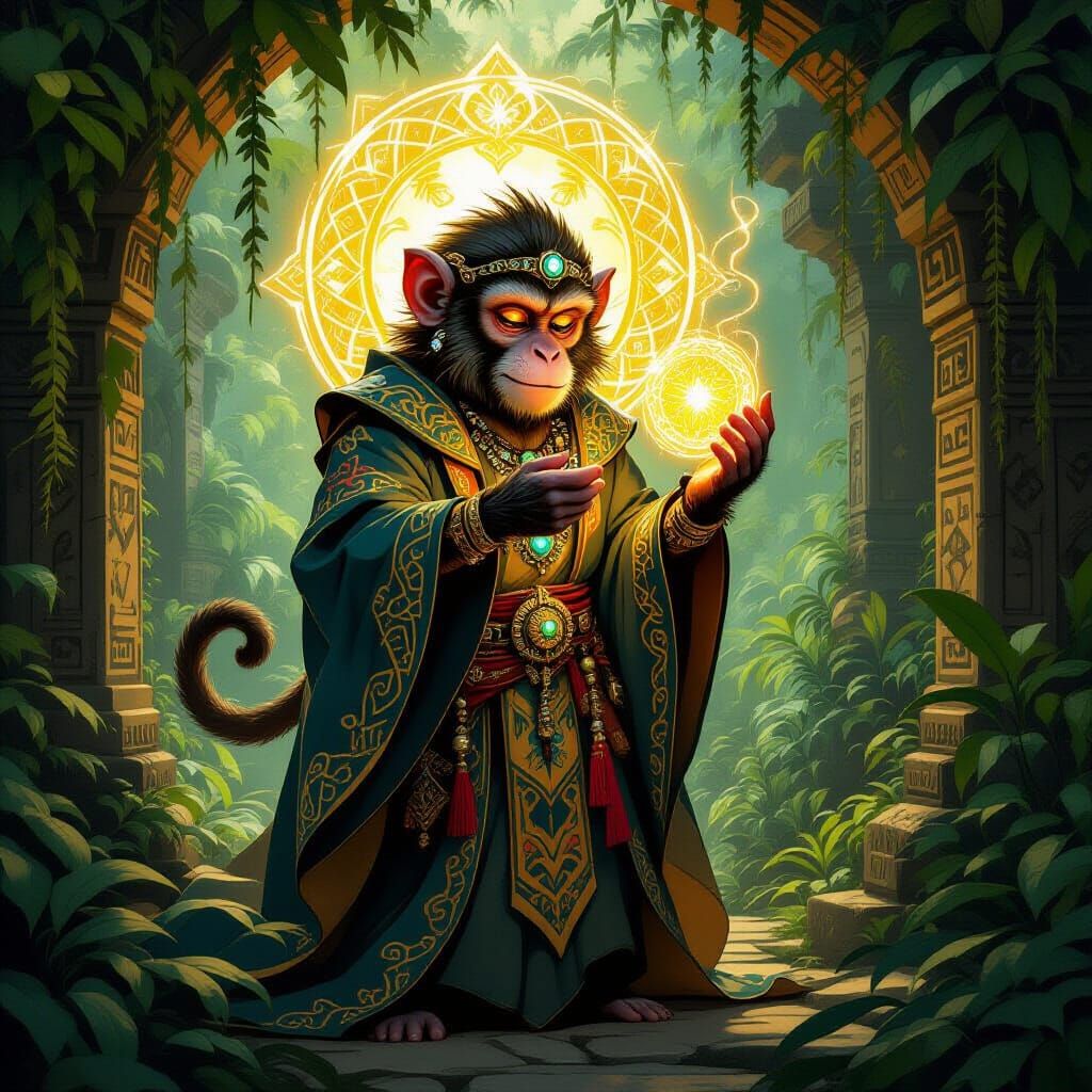 Monkey Mage Enchanting Amulet in Art Nouveau Style