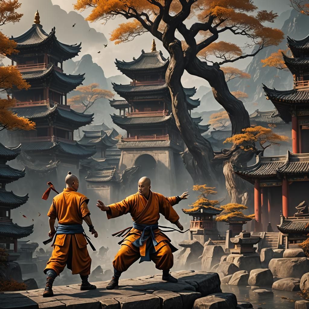 Shaolin Master and Disciple in Detailed Matte Painting