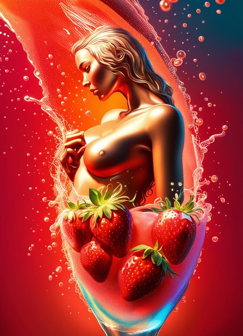 Hyperrealistic Nude with Champagne and Strawberries