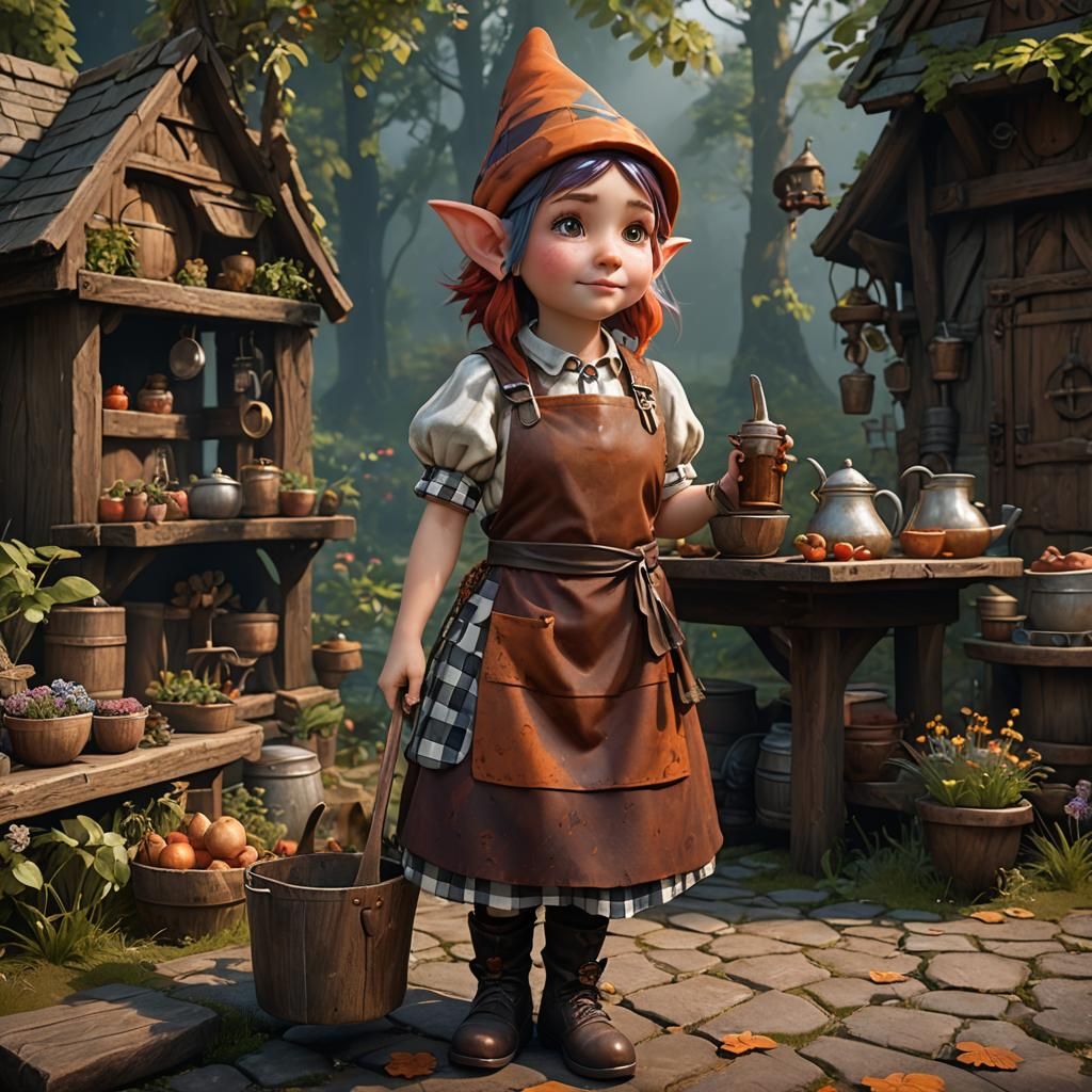 Gnome in Checkered Dress, Detailed Fantasy Art