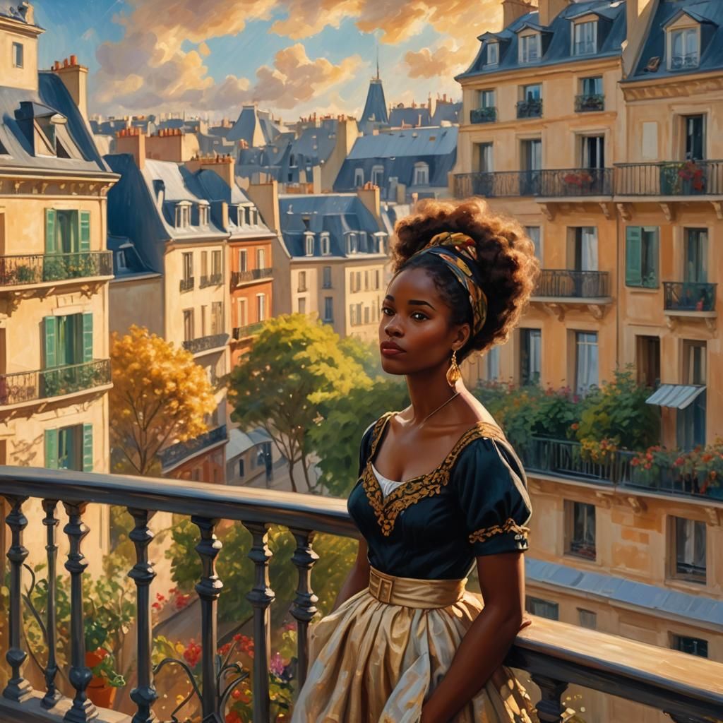 Parisian Balcony Portrait in Impressionist Style