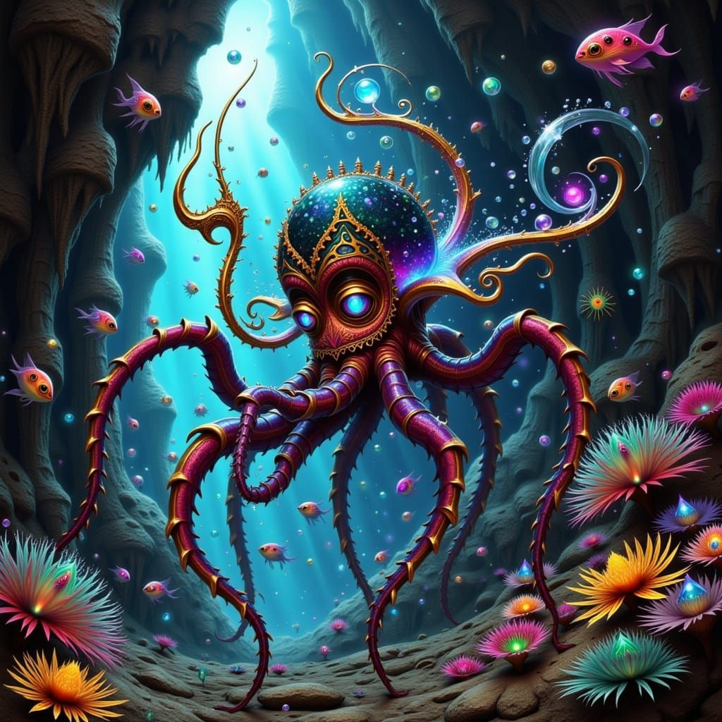 Spider-Octopus Adventurer Hunts for Gems and Pearls in Dream...