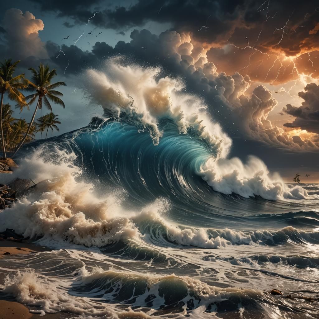 Stormy Seascape with Crashing Wave, Fantastical Art