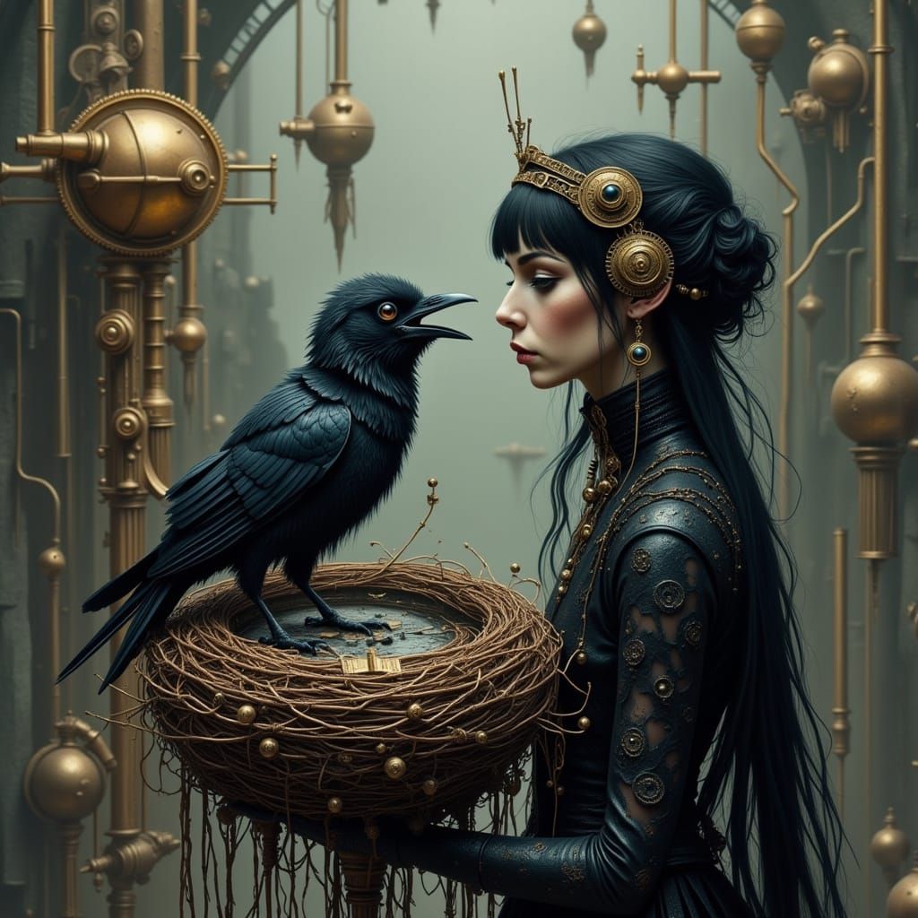 Steampunk Raven Chick in Industrial Goth Setting