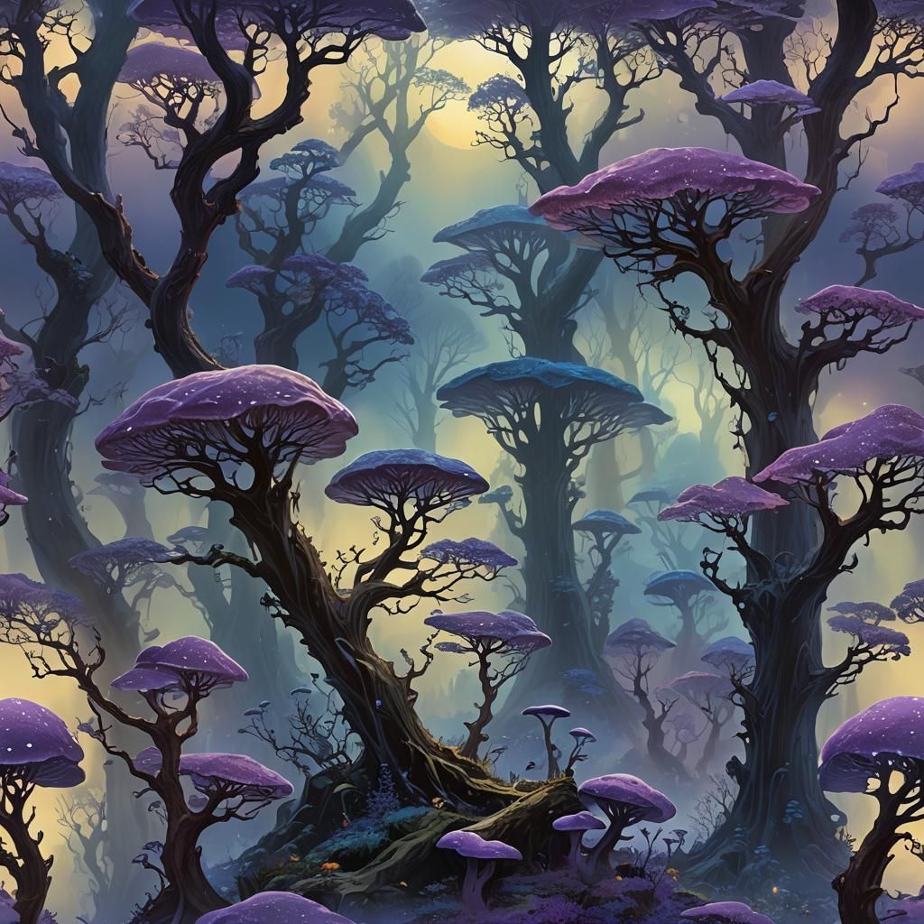 Ethereal Bioluminescent Forest with Crystalline Spire