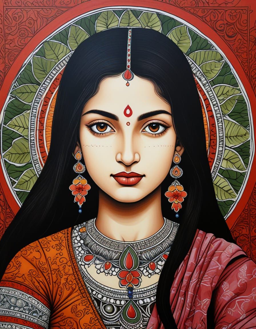 Madhubani Lotus Portrait in Caravaggio Style