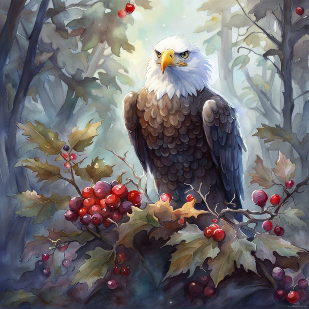 Eagle in Forest Watercolor Painting