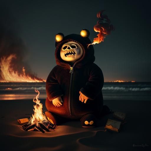 Creepy Demon Conjuring Fire on Beach