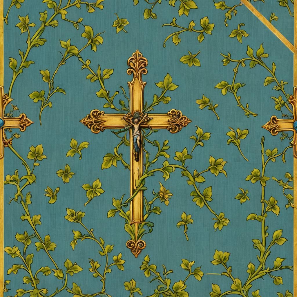 Antique Yellow Cross on Blue Banner