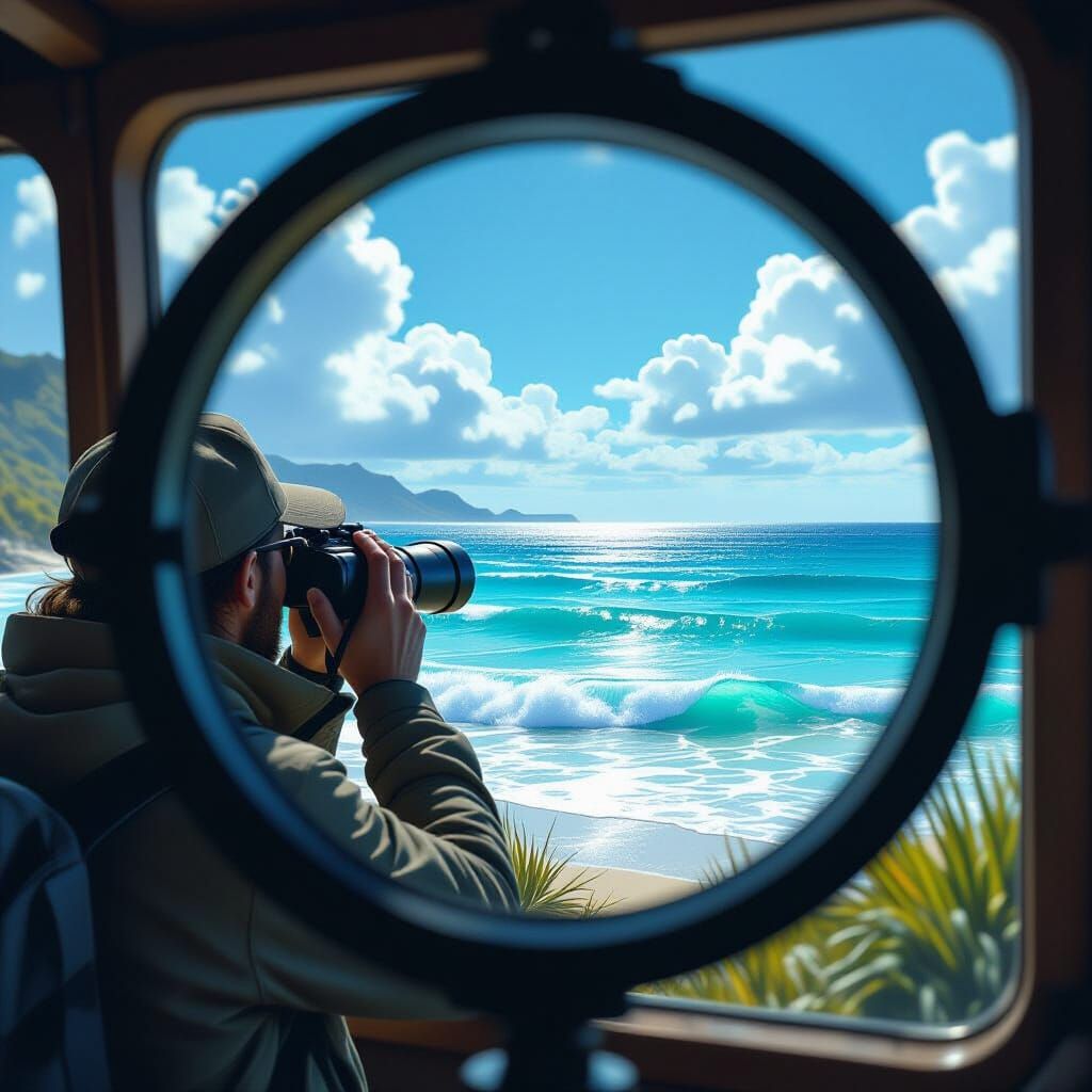 Binoculars Reveal Turquoise Ocean View