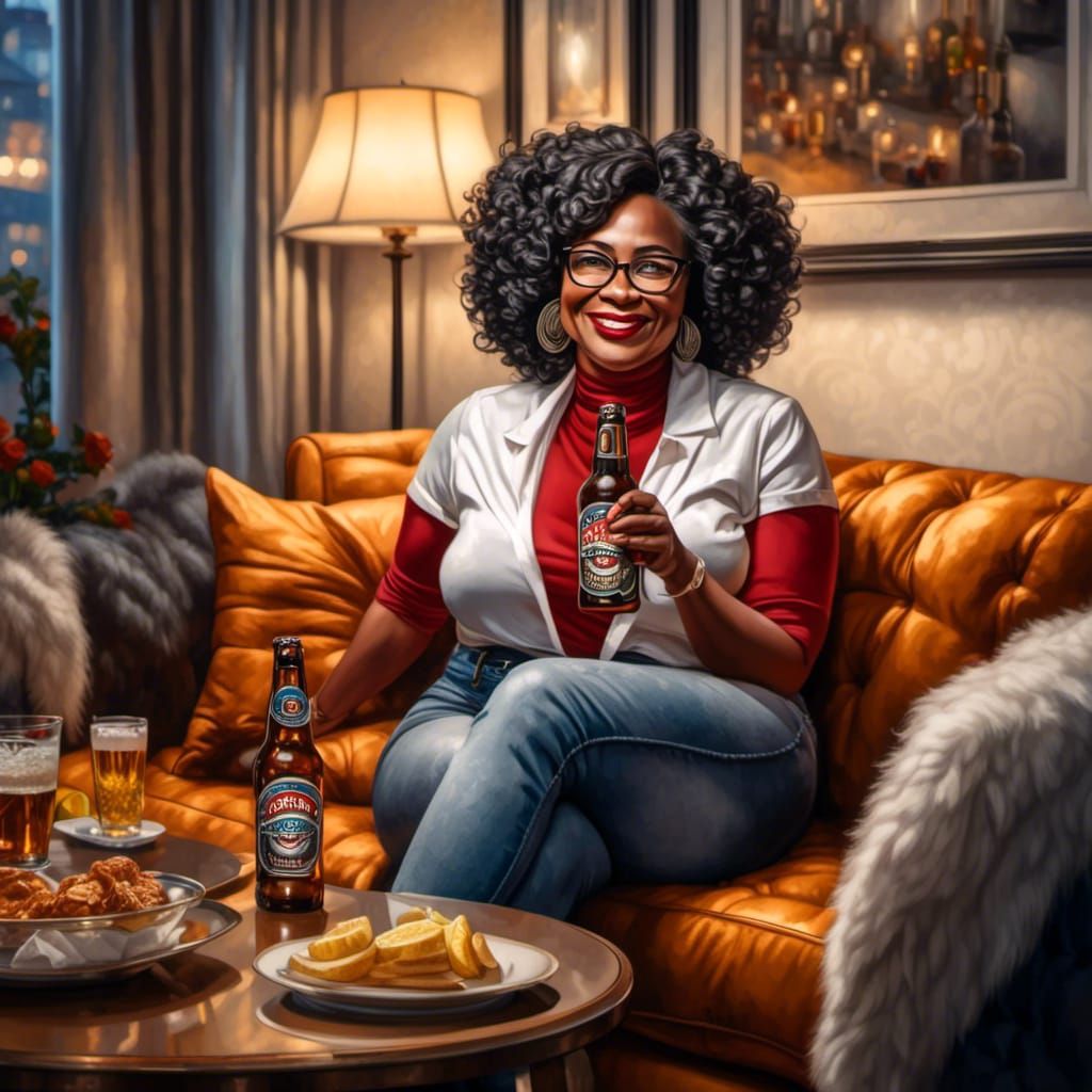 Cozy African-American Woman Relaxes With Beer