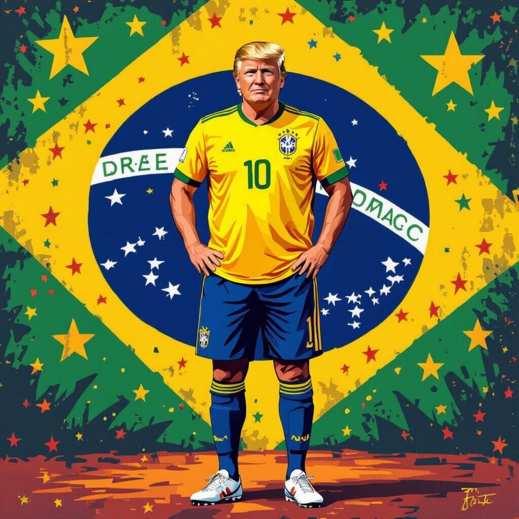 Trump in Brazil Jersey: A Pop Art Rendition