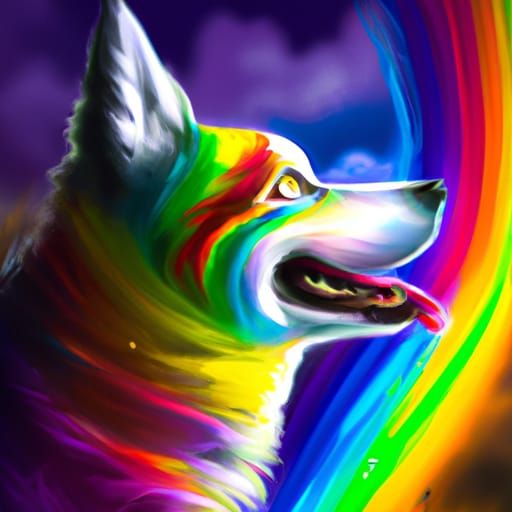 Colorful Rainbow Dog in Digital Matte Painting