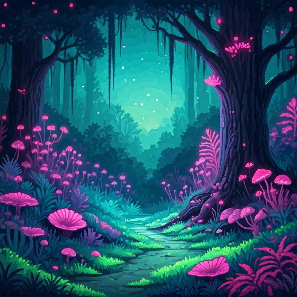 Dreamlike Bioluminescent Forest in Vibrant Teal Hue