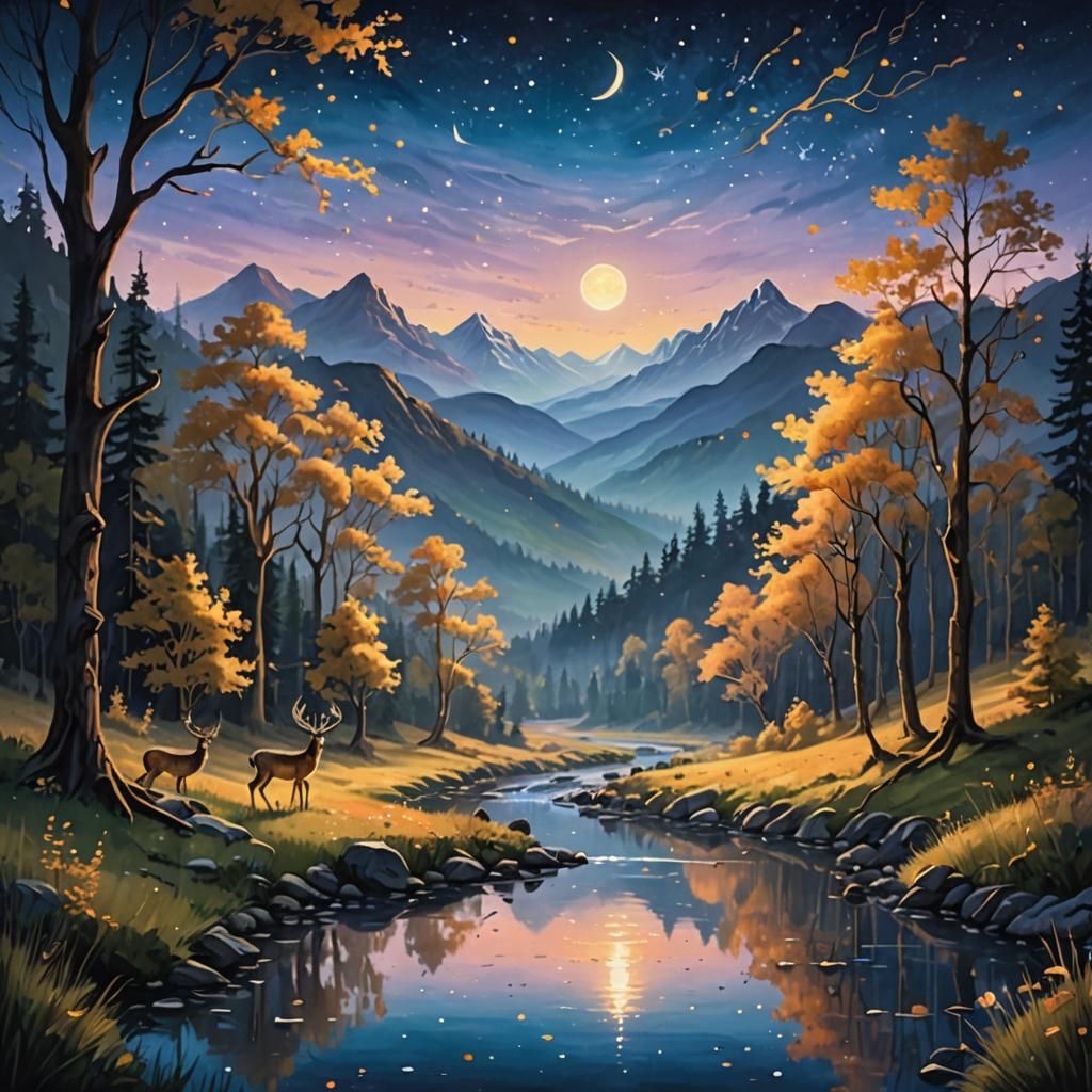 Dreamlike Forest at Dusk in Impressionistic Style