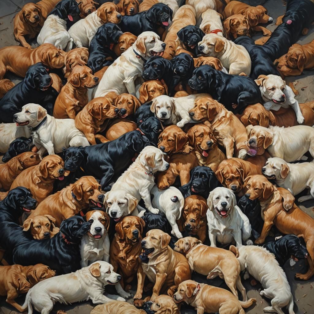 Dog Pile of People as Oil Painting