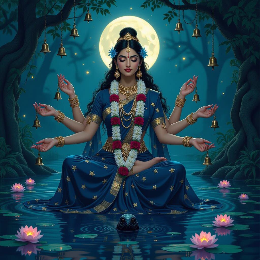 Goddess Emerges from Lotus Pond in Dark Fantasy Style