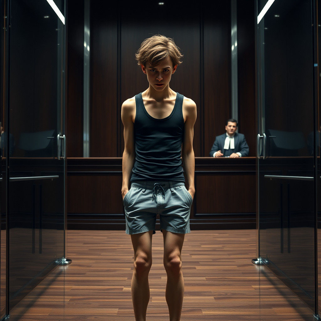 Sleek, Modern Defendant Frozen in Mortification and Fear