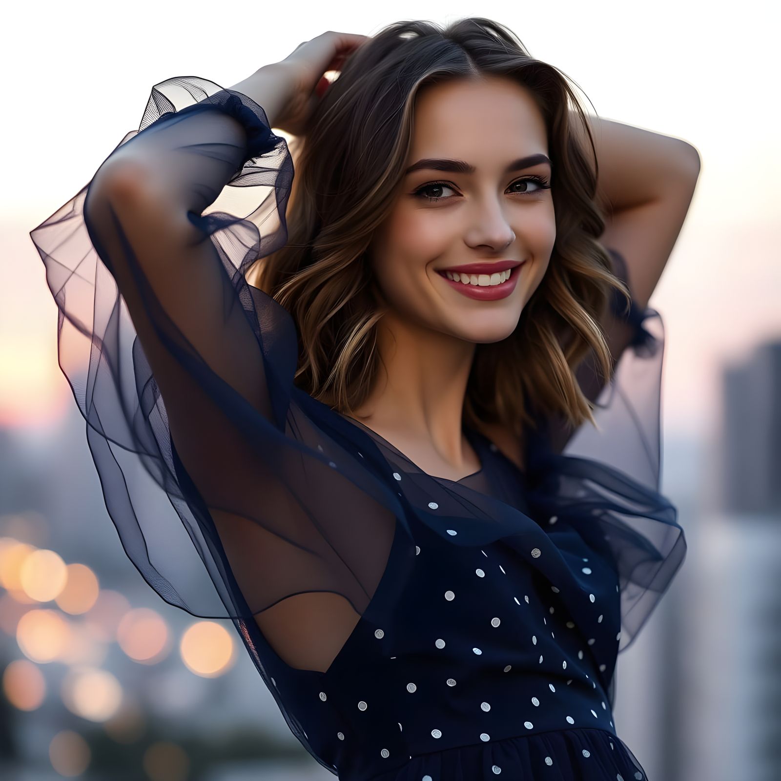 Dreamy Portrait of Young Woman in Tulle Dress