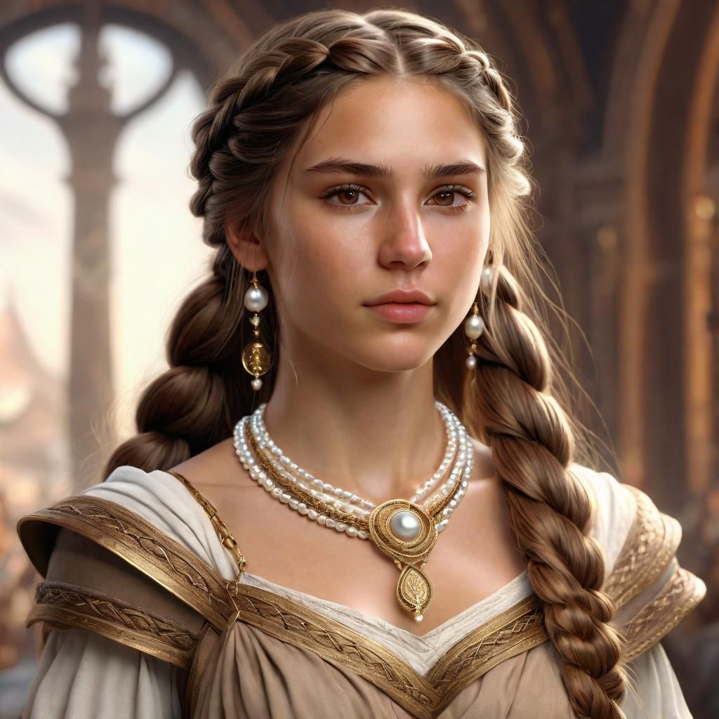 Beautiful Woman with Braids and Pearl Jewelry