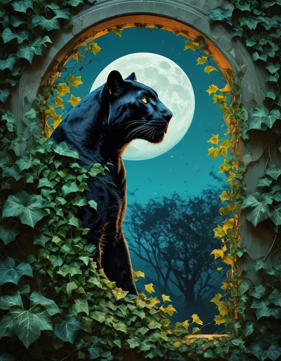 Moonlit Ivy Creeps into Dwelling: High-Detail Painting