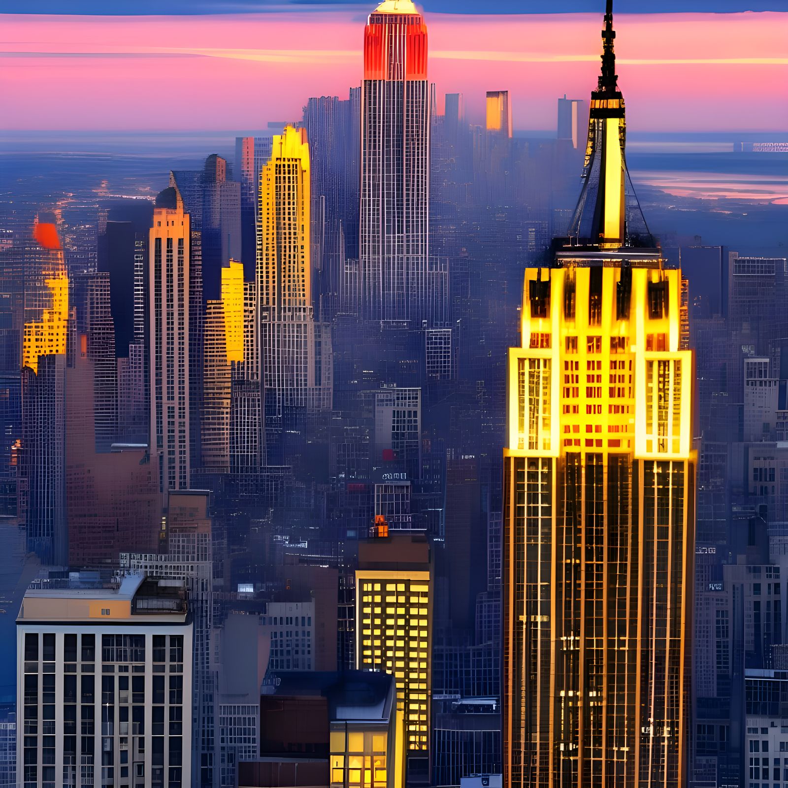 Empire State Building Sunset in Surreal Style