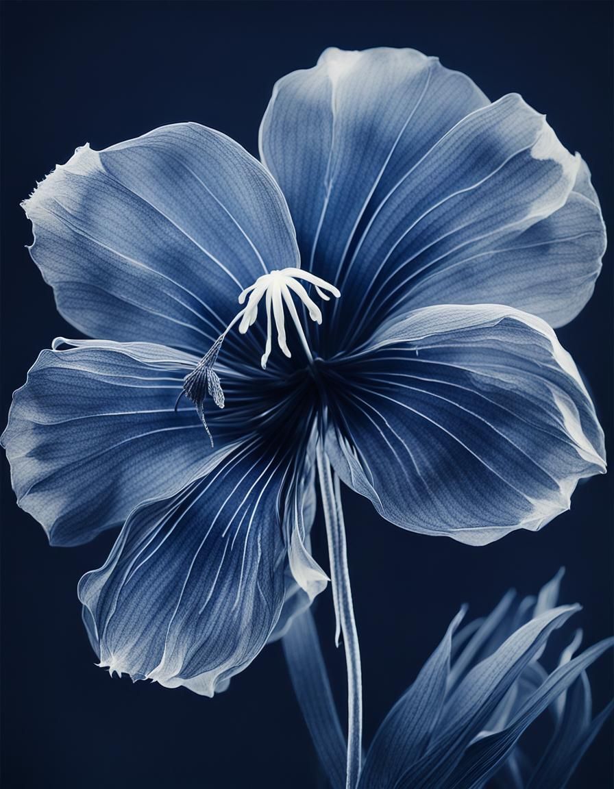 Tacca Chantrieri Flower in Cyanotype Style