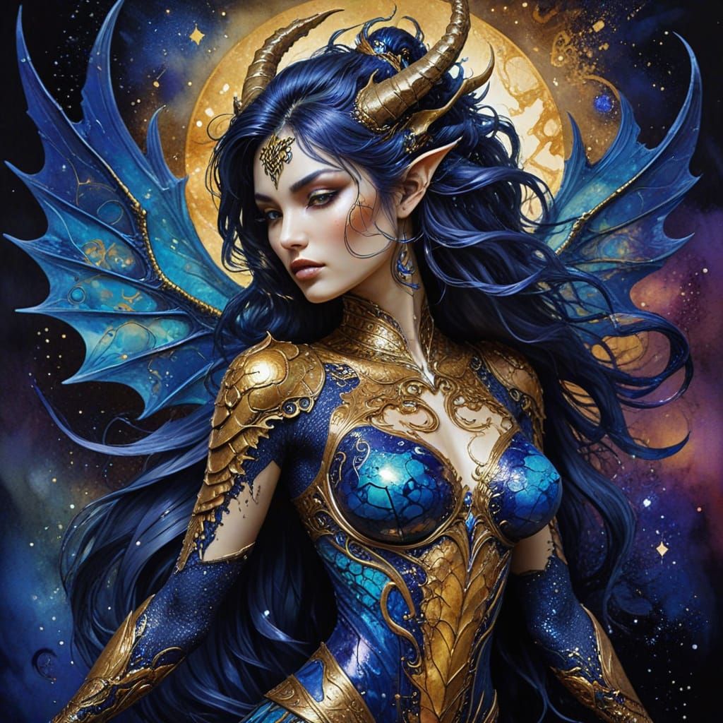 Majestic Dragon Goddess in a Celestial Paisley Realm