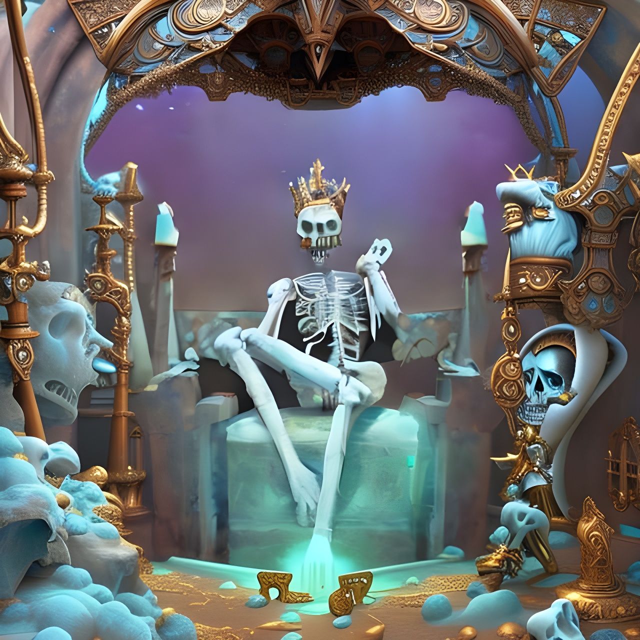 Skeletal King on Throne in Sunken Palace