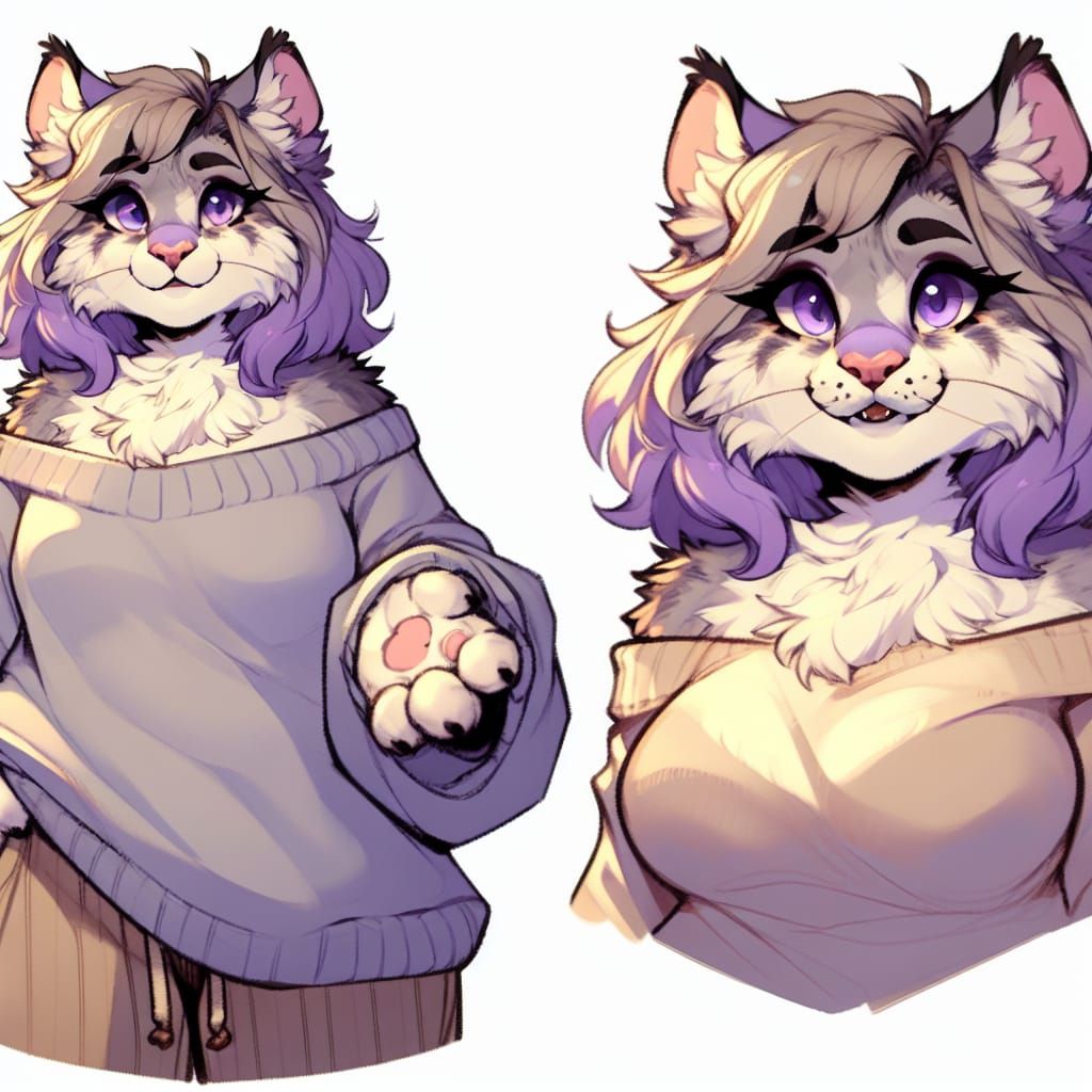 Anthropomorphic Cat Character with Lavender Eyes