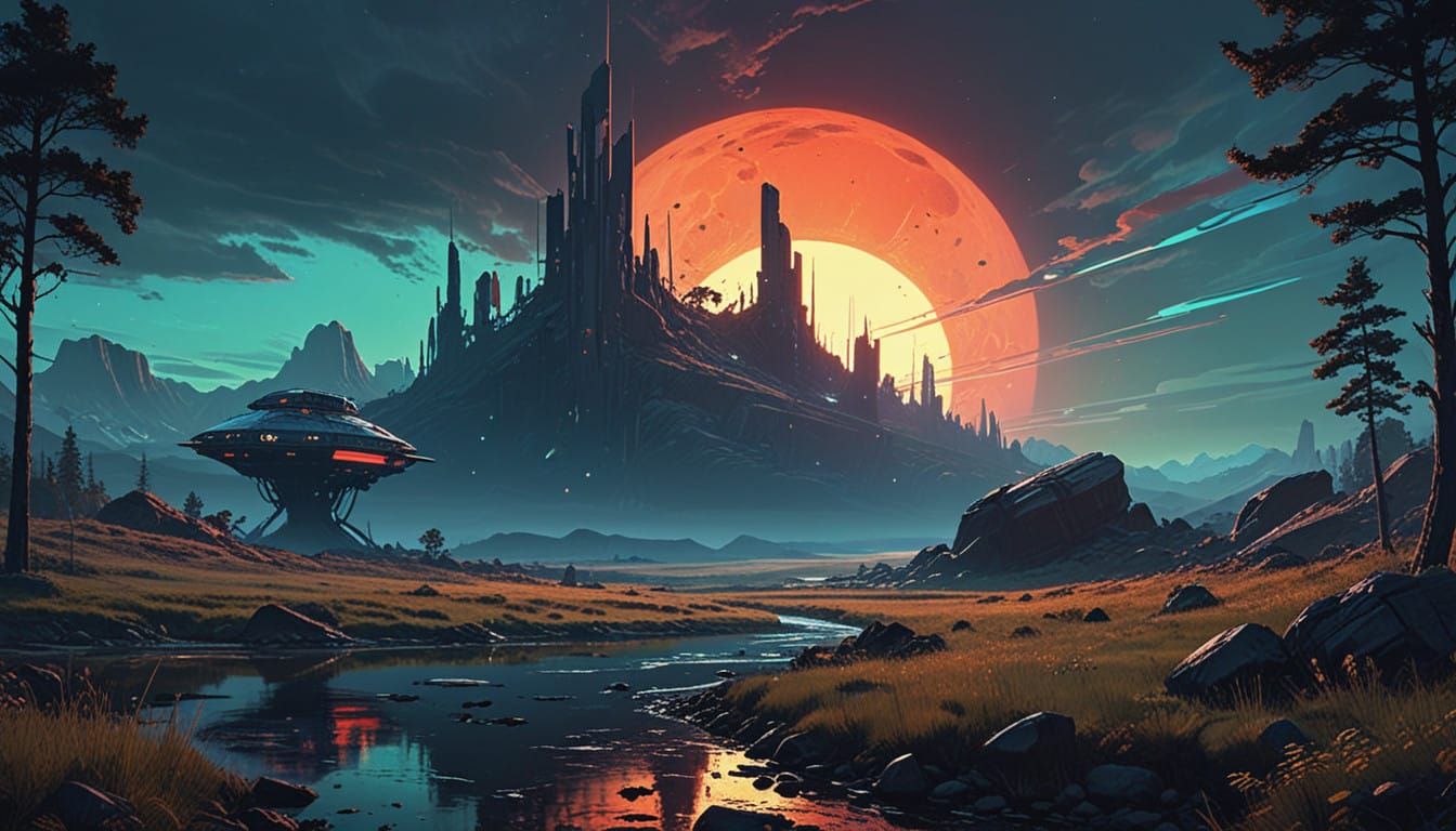 Ethereal Alien World Dusk Panorama