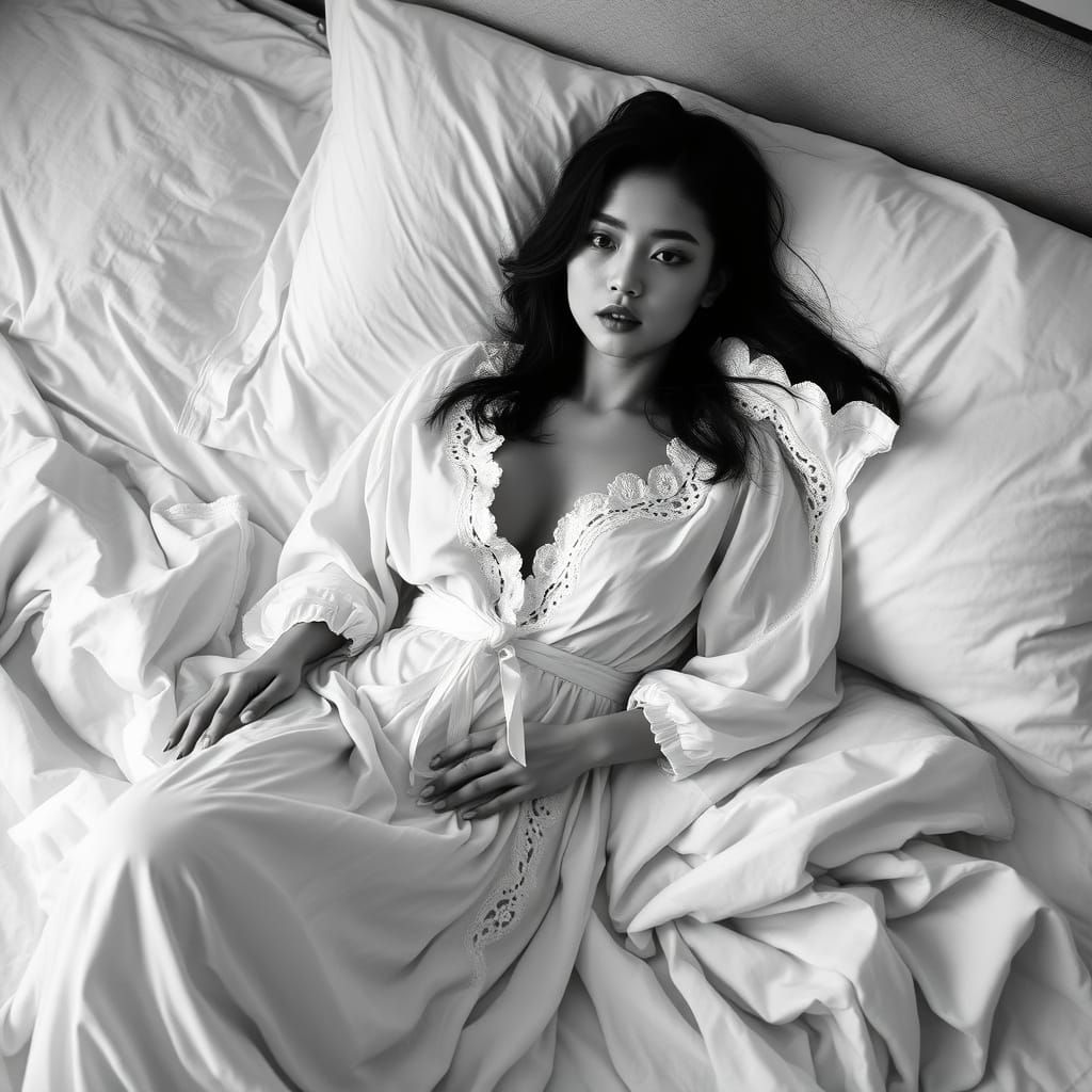 Woman in Lace Dress: Black and White Photography