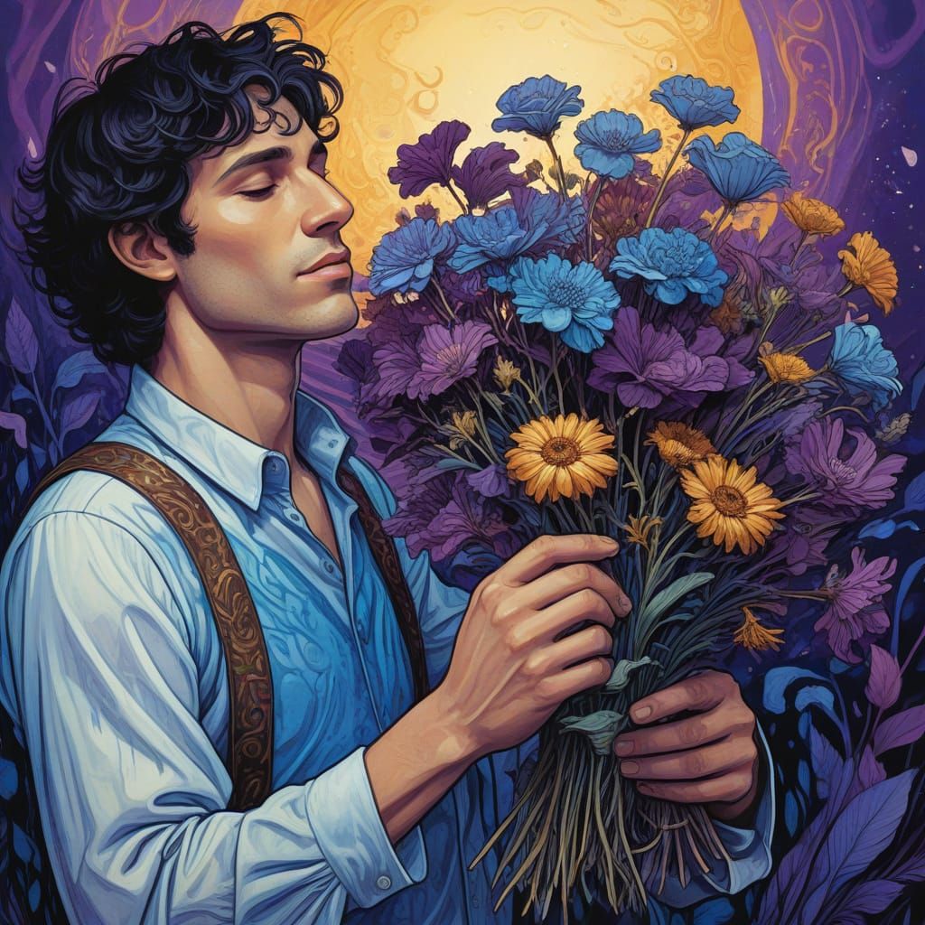 Dreamlike Fantasy Art: Person with Dead Flowers