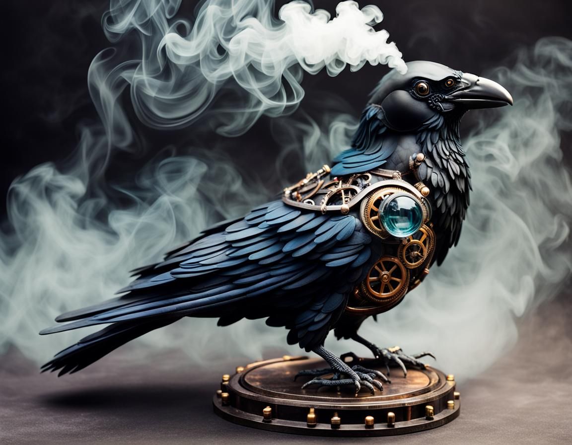 Steampunk Raven Smoke Sculpture in Colorful Smoke