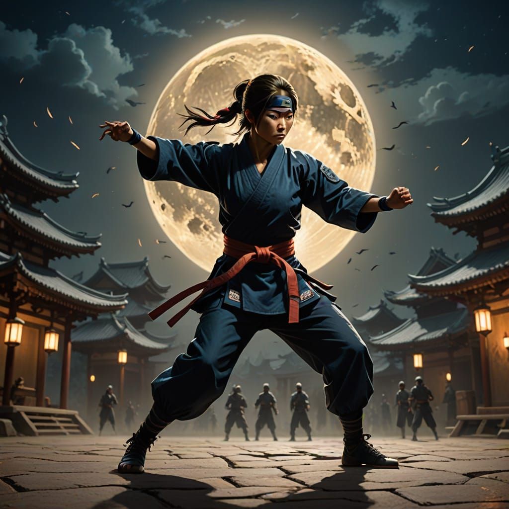 Ninja in Moonlight: Cinematic Oil Painting Concept Art