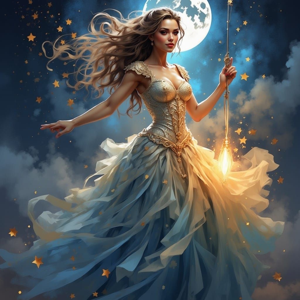 Stunning Woman in Starlight Ballgown: Painted Art
