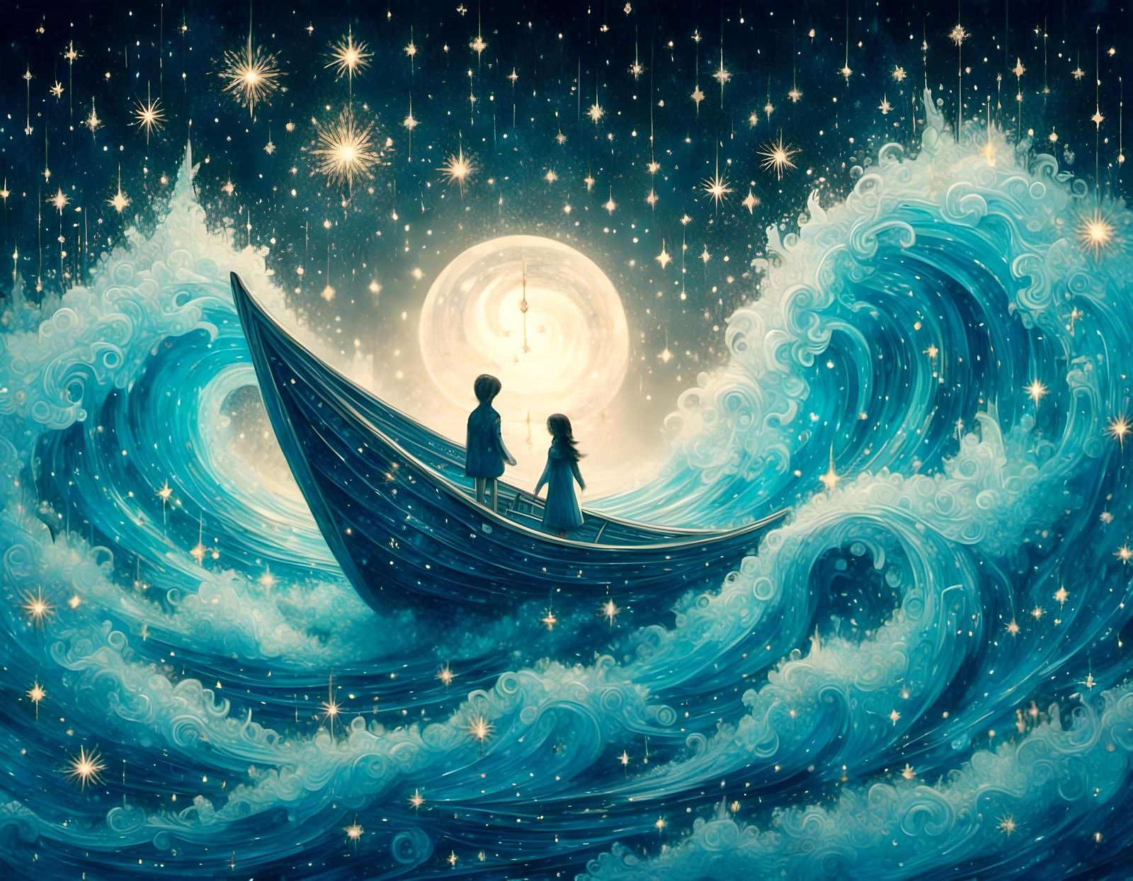 Paper Boat Navigates Stormy Seas in One Line Art