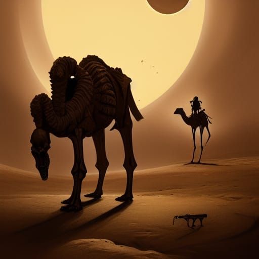 Skeleton Camel Under Moonlight: Dark Fantasy Art
