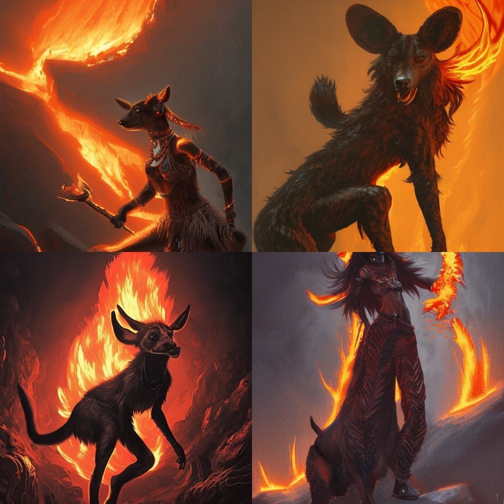 Aztec Fire Dancer: Wild Dog Anthropomorphic Art
